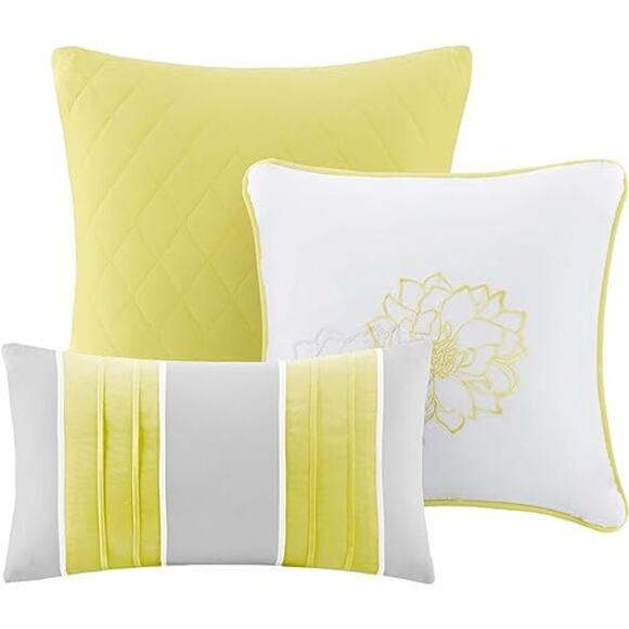 Madison Park Lola 7 Pieces California King Comforter Set Yellow Gray NEW - Picture 3 of 16